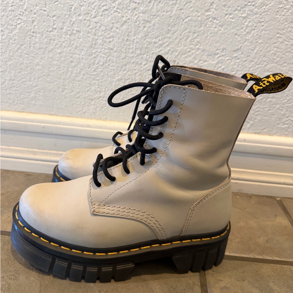 Dr. Martens Women's Cream Leather Combat Boots With Black Laces